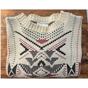 VTG Adam Sloane Mens Cream Cotton Southwest Aztec Navajo Sweater Made in USA